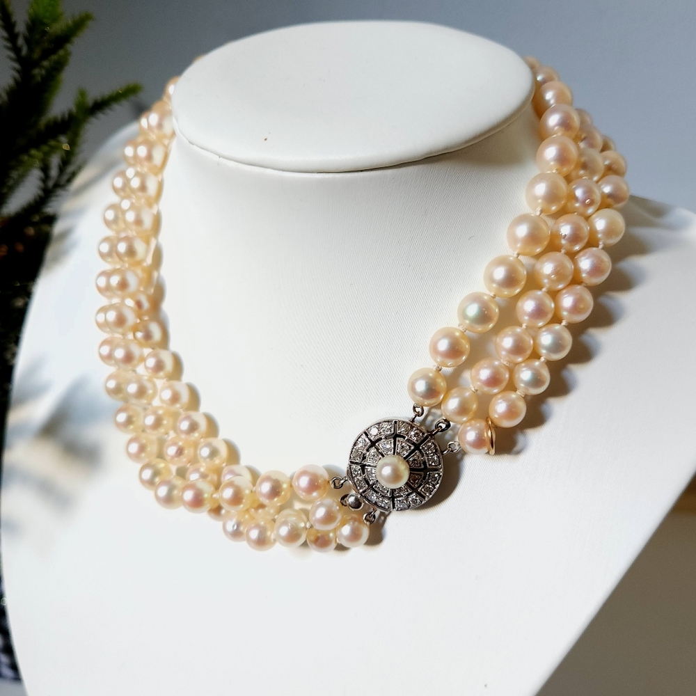 Akoya Knotted Pearl Choker Necklace- Resembles Mikimoto